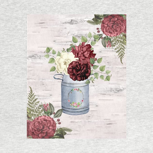 Milk Can with Burgundy flowers by allthumbs